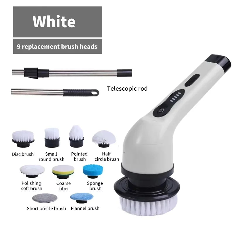 9-in-1 Electric Cleaning Brush Electric Spin Cleaning Scrubber Electric Cleaning Tools Parlour Kitchen Bathroom Cleaning Gadgets Peaceful Pleasures Health and Wellness