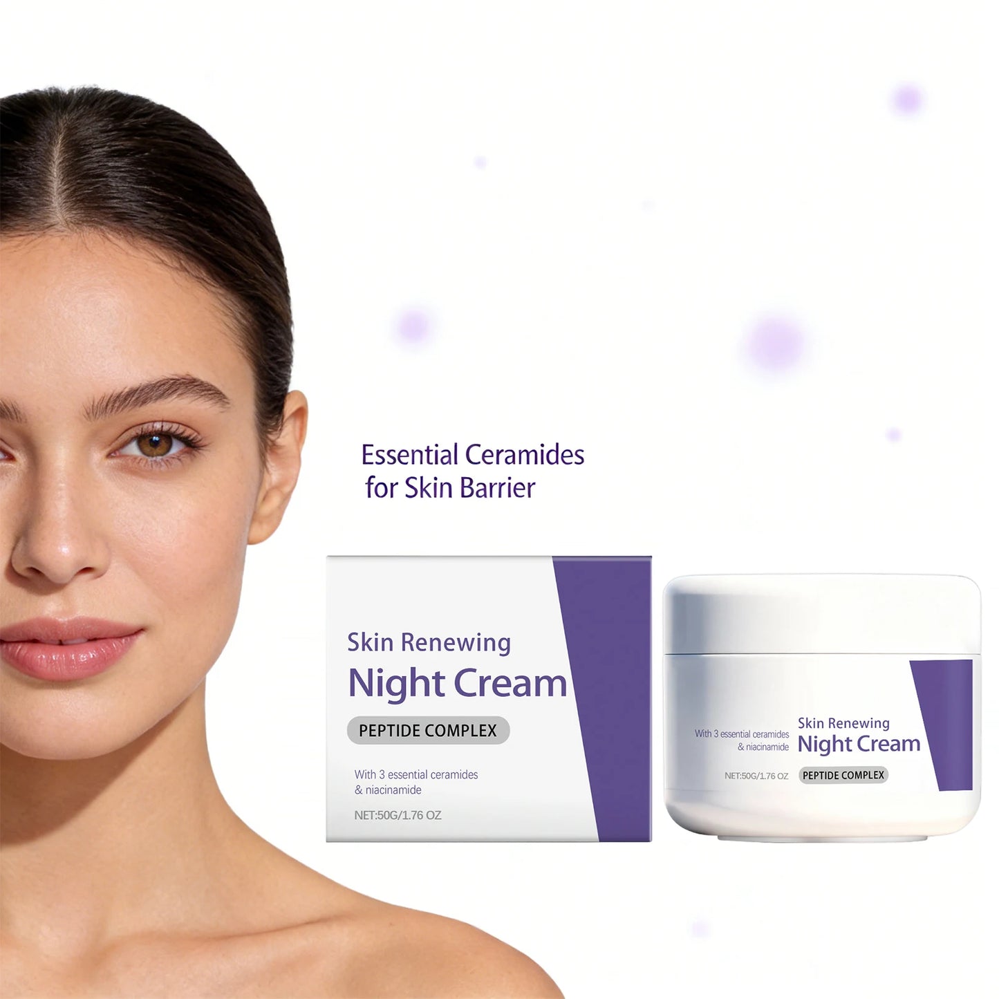 Skin Renewing Night Cream Repairig Skin Barrier Nicotinamide Face Cream with 3 Essential Ceramide Brightening Skin Rejuvenating Peaceful Pleasures Health and Wellness