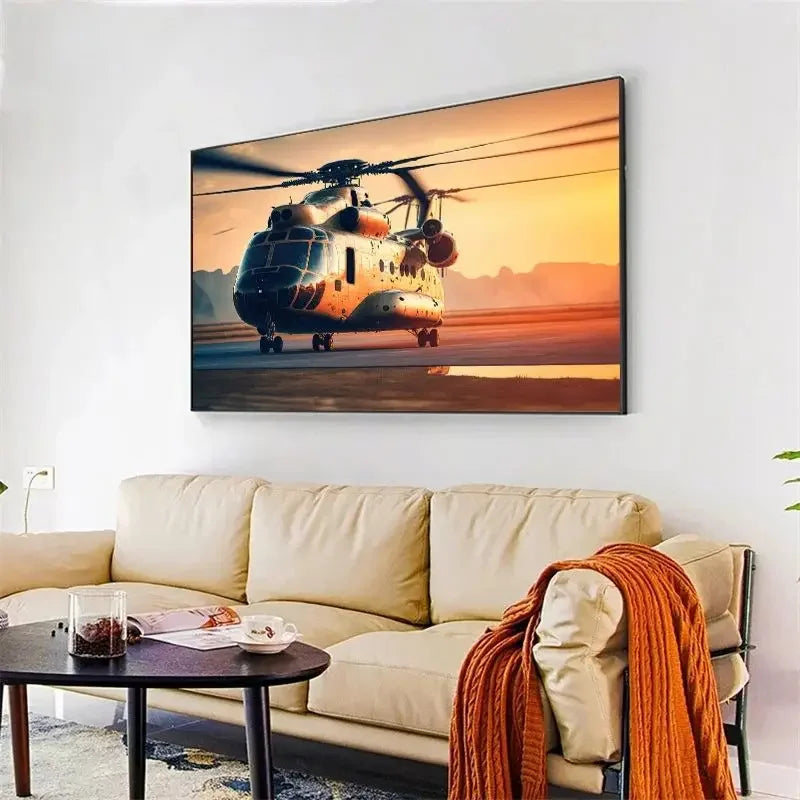 Aircraft Sunset Poster Aesthetics Aircraft Fighter Canvas Painting Print Wall Art Poster Mural Home Military Room Decor Picture Peaceful Pleasures Health and Wellness