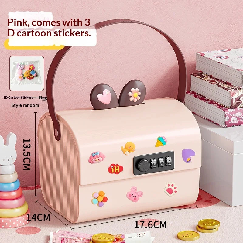 Large Capacity Combination Lock Money Bank Storage Box Cartoon Password Cash Coin Saver Organizer for Bedroom Desk Decor Gift Peaceful Pleasures Health and Wellness Pink
