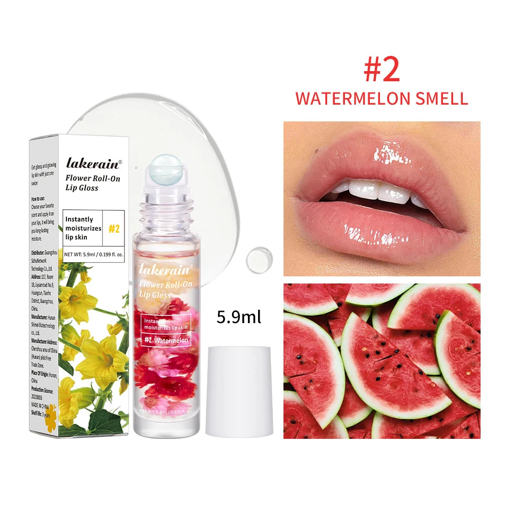 Lip Oil Gloss Blossom Scented Roll on Lip Gloss Infused with Real Flowers Mango Watermelon Strawberry Peaceful Pleasures Health and Wellness 2
