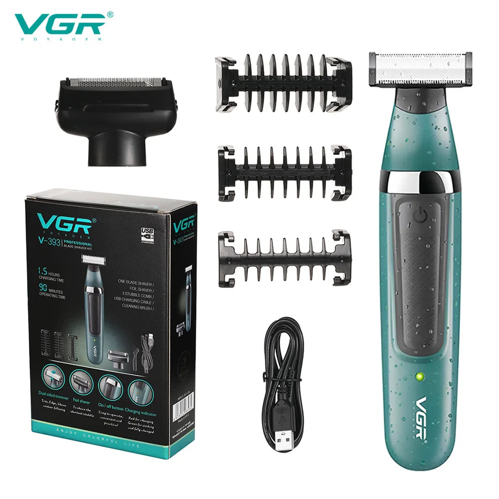 VGR 393 Double blade multi-function waterproof shaver, rechargeable beard trimmer, male hair trimmer set Peaceful Pleasures Health and Wellness green V-393