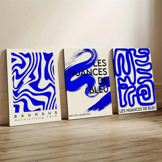 3-Piece Blue Abstract Canvas Wall Art Set | Modern Home Decor Canvas Wall Art Set Peaceful Pleasures Health and Wellness G4630-3pcs 40x60cm Unframed