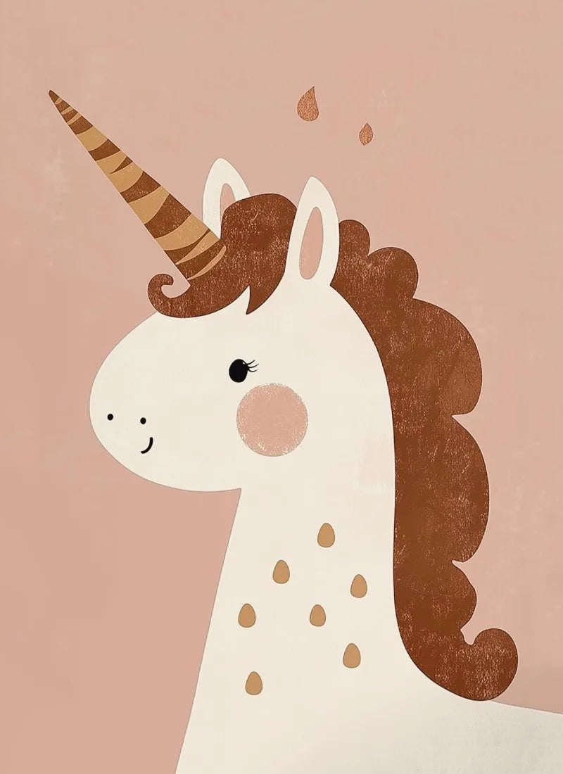 Nordic Pink Fox & Unicorn Canvas Wall Art | Cute Cartoon Print