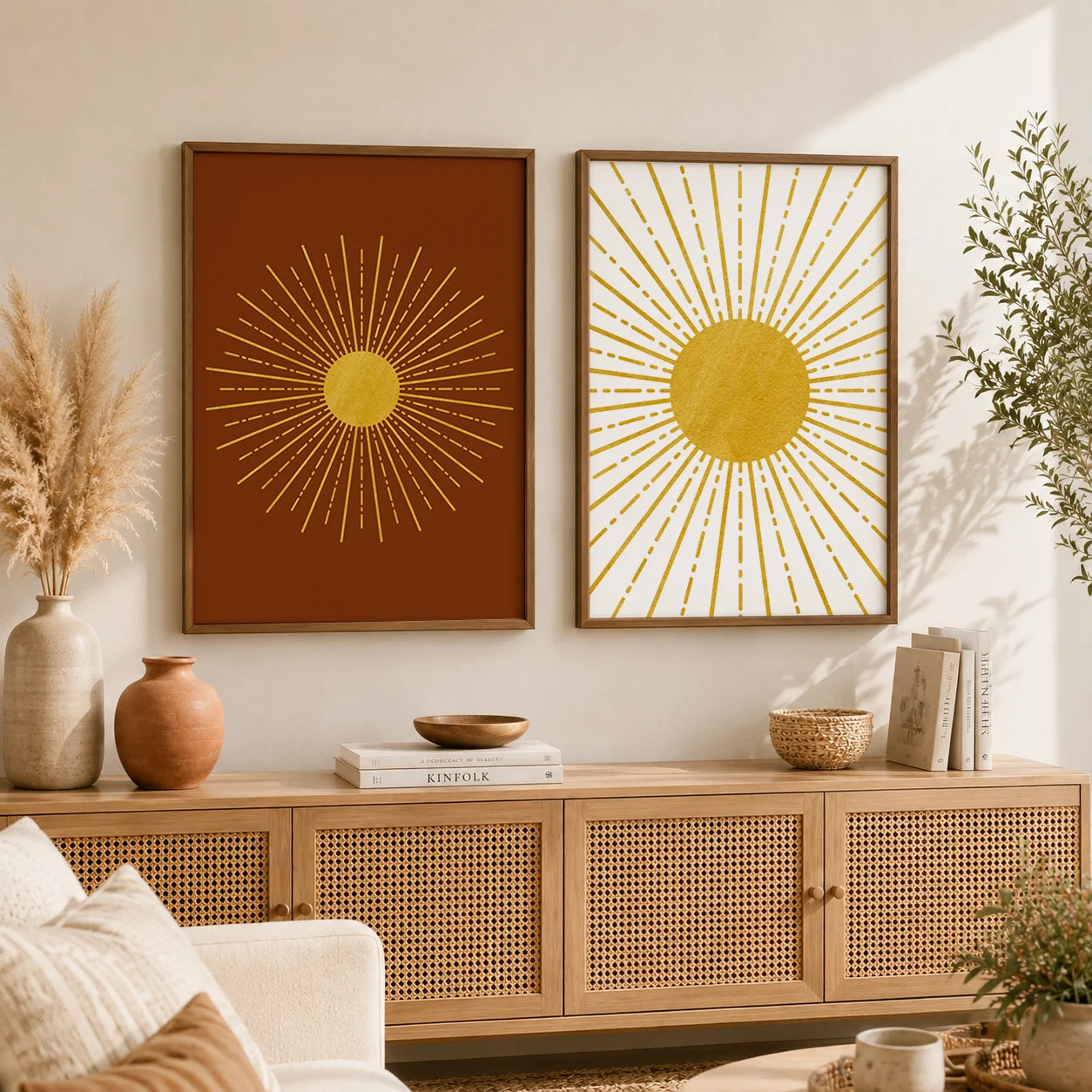 Boho Nordic Sun Canvas Wall Art | Minimalist Sunburst Print Canvas Wall Art Print Peaceful Pleasures Health and Wellness
