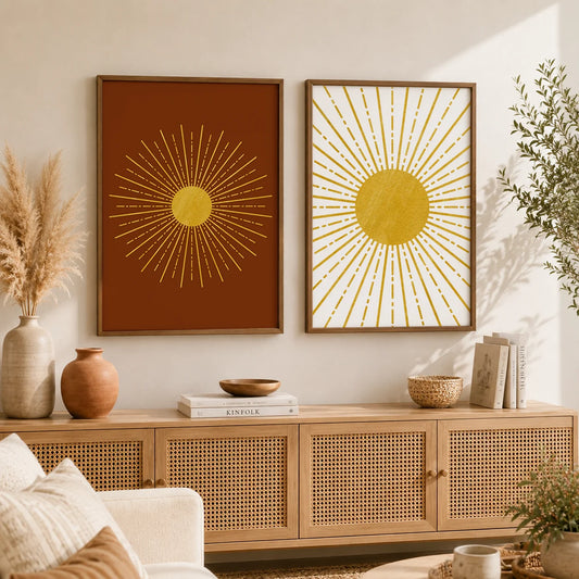 Boho Nordic Sun Canvas Wall Art | Minimalist Sunburst Print Canvas Wall Art Print Peaceful Pleasures Health and Wellness