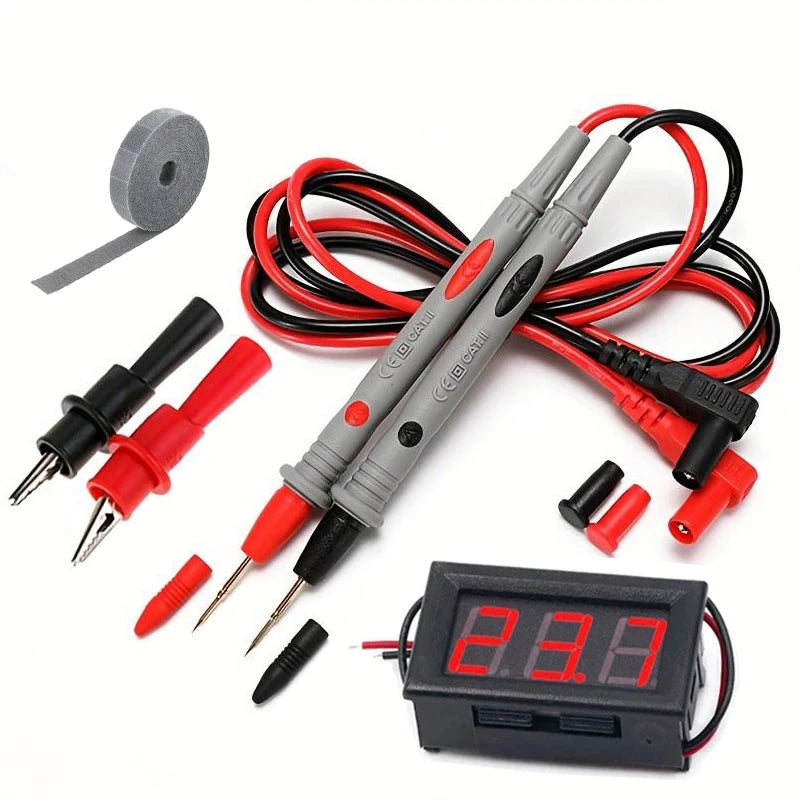 Universal Digital Multimeter Test Leads 1000V 20A + Waterproof Digital Voltage Display LED Voltmeter Two-Wire DC 3V-30V Tester Peaceful Pleasures Health and Wellness Multimeter Set