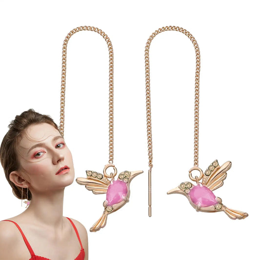 Hummingbird Drop Earrings | Tassel Threader Dangle Jewelry Drop Earrings Peaceful Pleasures Health and Wellness