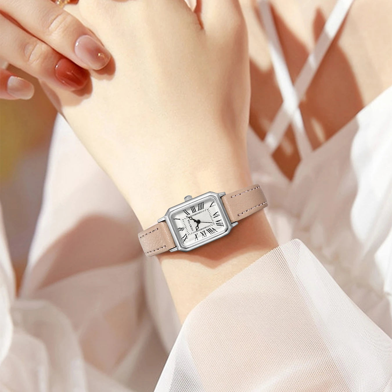 Fashion Rectangle Quartz Wrist Watch for Women Luxury Brand Roman Dial Leather Strap Ladies Watches Clock Peaceful Pleasures Health and Wellness