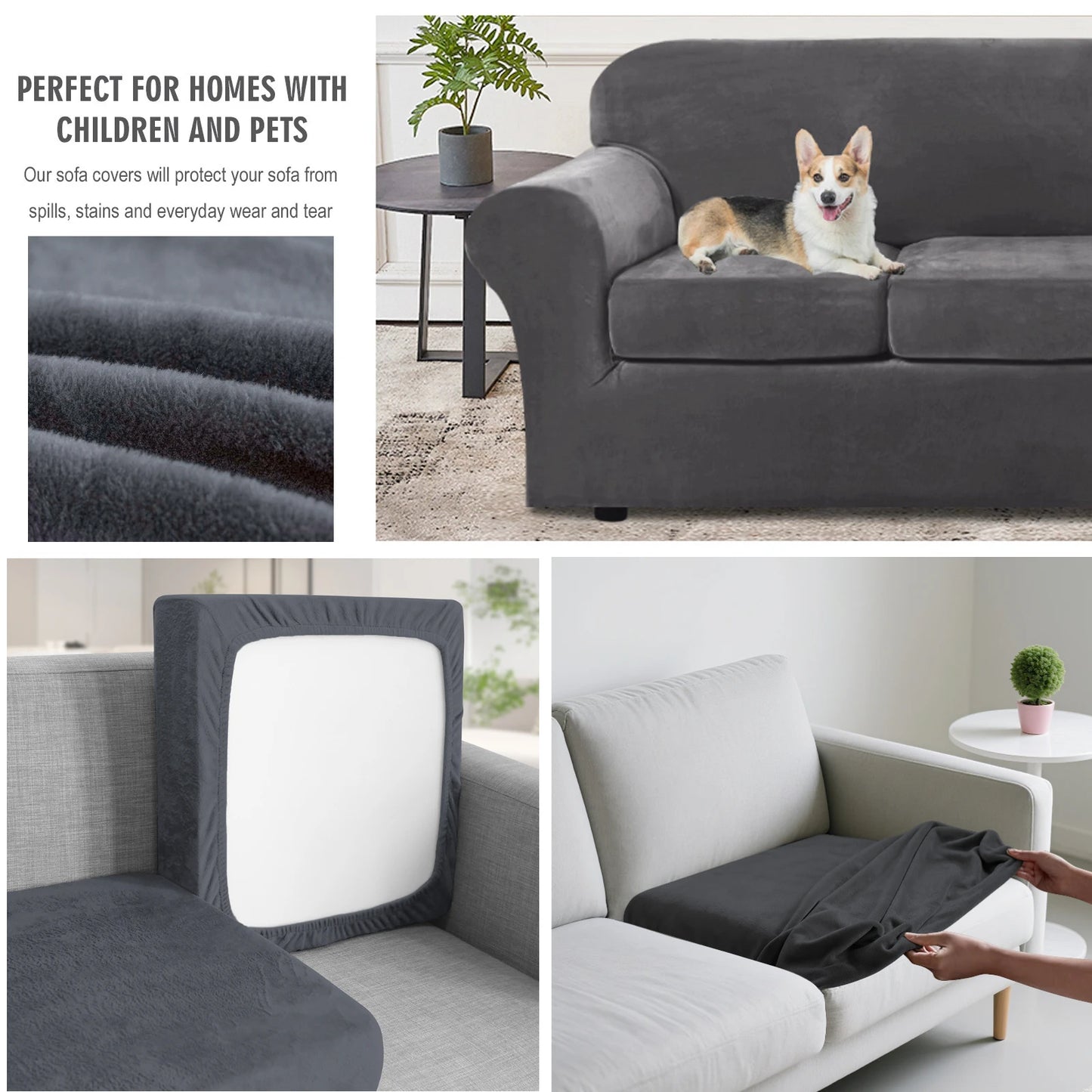 Stretch Velvet Plush Slipcover with 1/2/3/4 Seat Separate Cushion Cover Couch Velvet Sofa Covers Separate Fit Seat Cushion Cover Peaceful Pleasures Health and Wellness