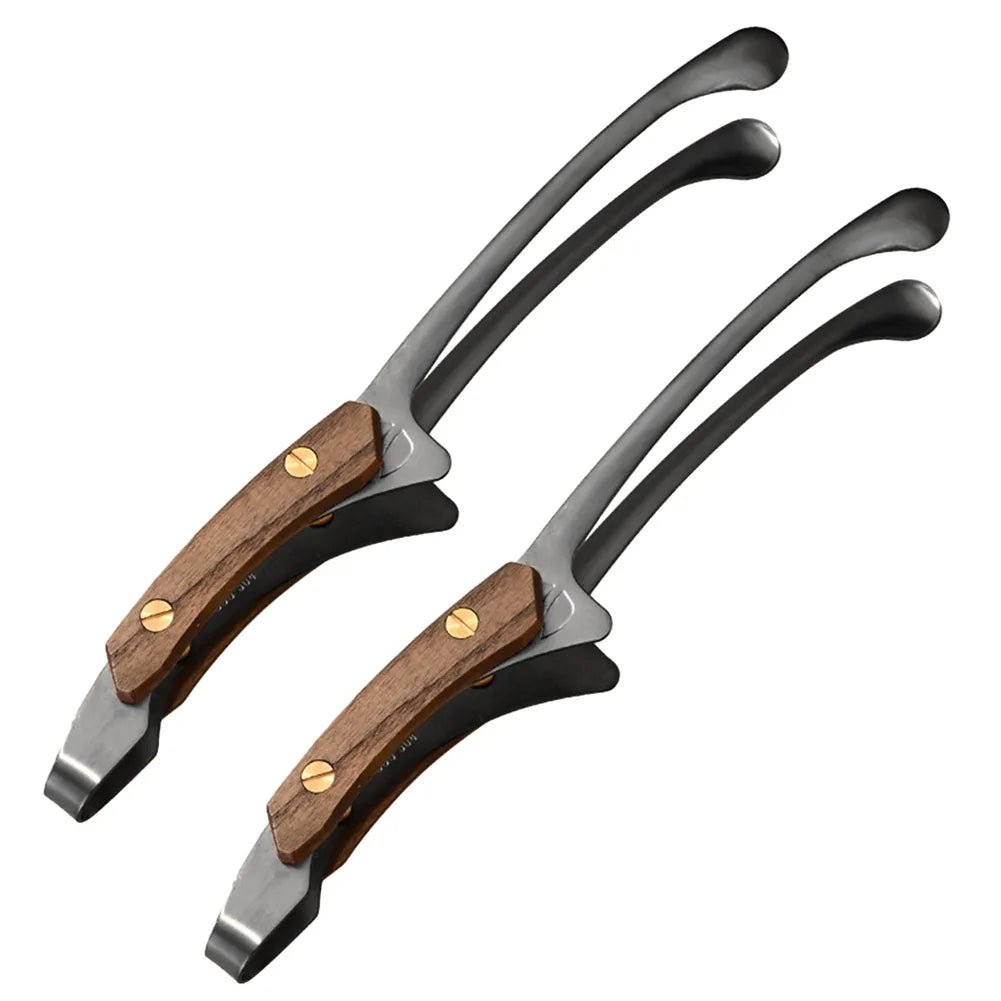 Stainless Steel Outdoor Retro Barbecue Clip Wooden Handle Grilled Meat Clip Pan Fried Steak Heat Resistant Kitchen Food Clip New Peaceful Pleasures Health and Wellness Black 2 PCS
