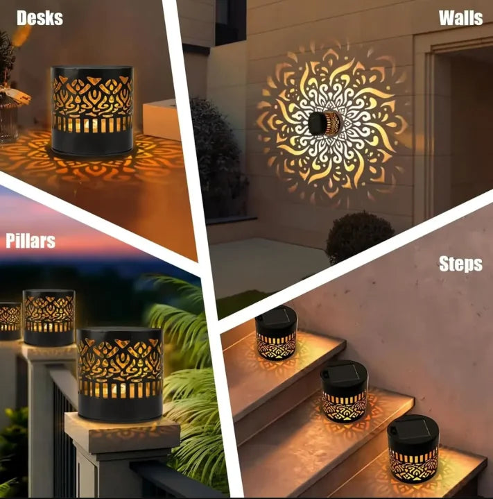 Waterproof Outdoor Deck Step Wall Light Hollow Solar-Powered Mandala Projector Light Exotic Garden Decoration Automatic Light Peaceful Pleasures Health and Wellness