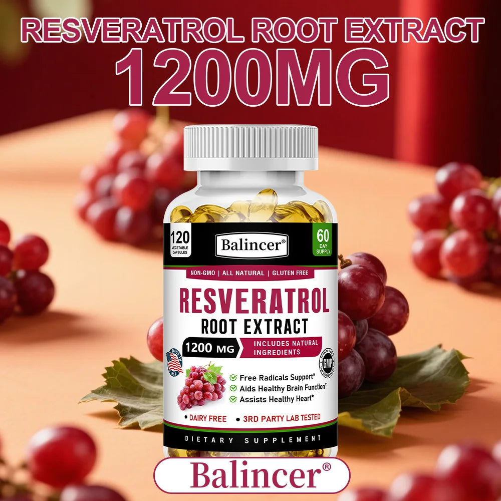 Resveratrol Root Extract Capsules - Antioxidant Anti-Aging, Brain & Heart Health, Skin Brightening & Immune Support, 120 Caps Peaceful Pleasures Health and Wellness