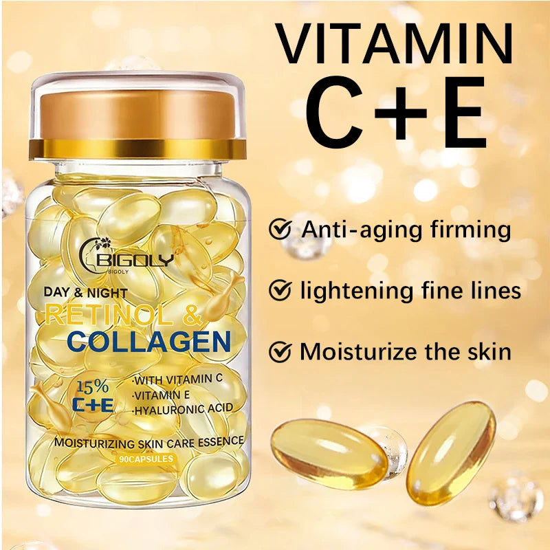 Retinol & Collagen Face Serum Capsules – 90ct Moisturizing