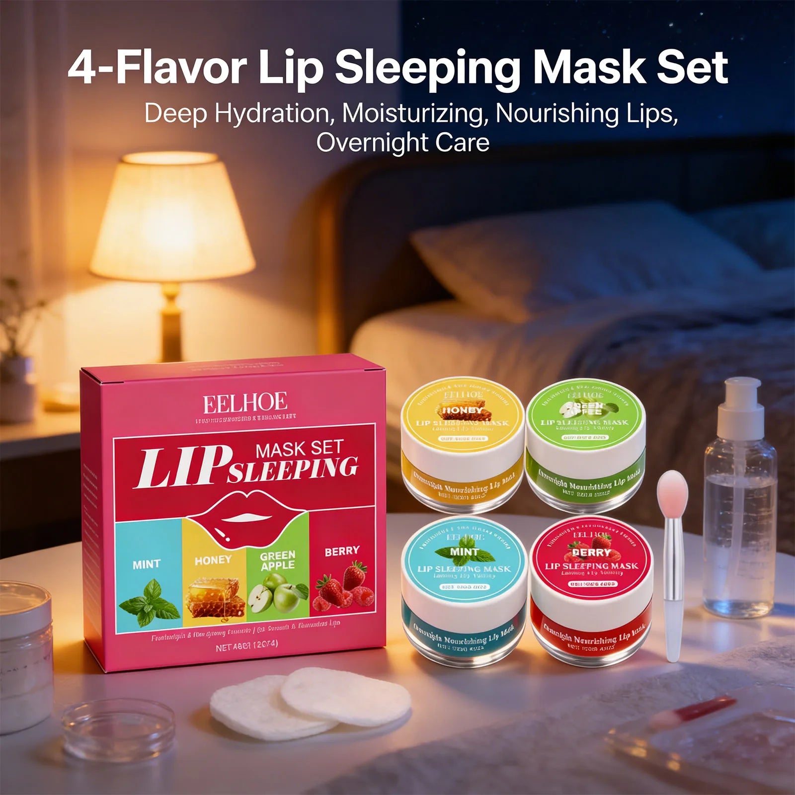 EELHOE 4-Flavor Sleep Lip Mask – Moisturizing Dead Skin Repair Sleep Lip Mask Peaceful Pleasures Health and Wellness