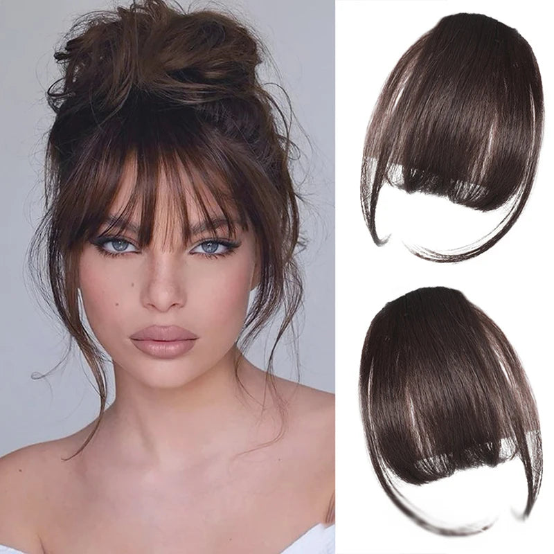 Synthetic Fake Air Bangs Natural Hair Extension Front Fringes Hairpiece Black Brown Clip In Bangs Double Sideburns Hair Styling Peaceful Pleasures Health and Wellness 5