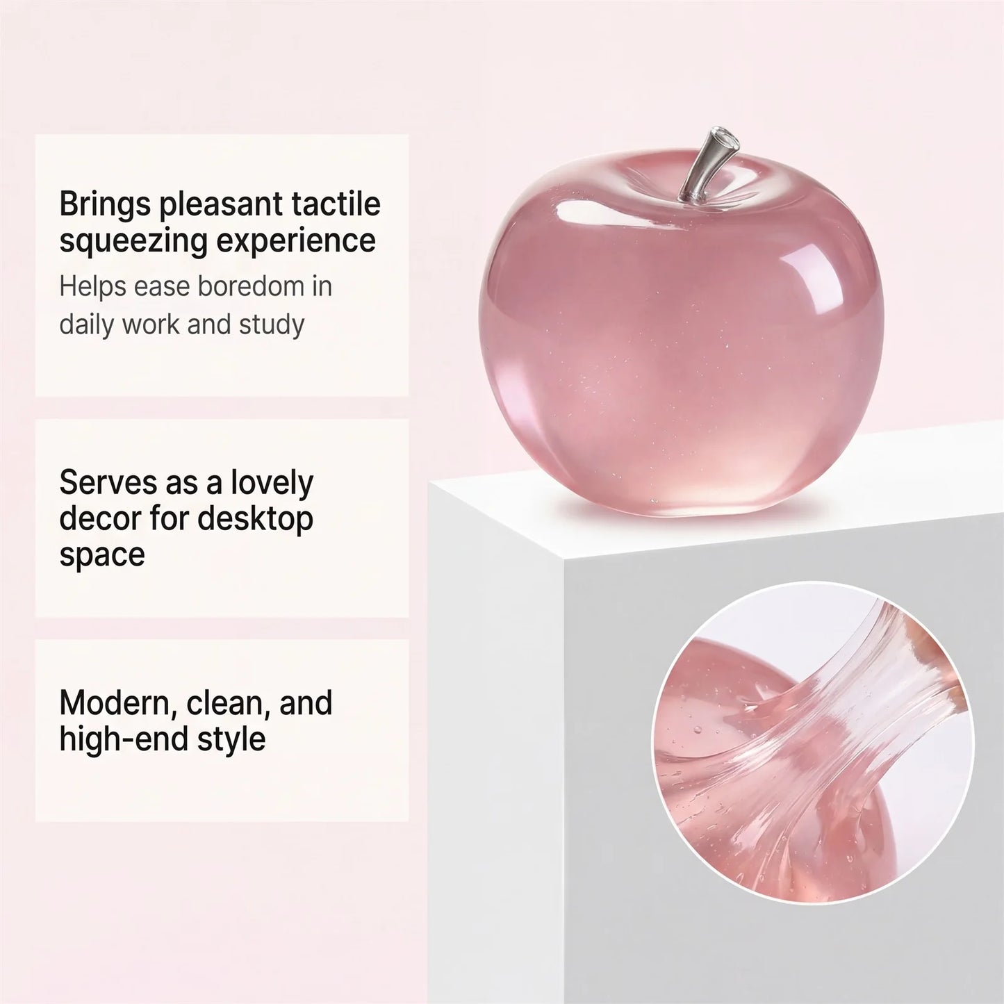Squishy Pink Apple Stress Ball Soft Fidget Sensory Toy Suitable Autism Relief Simulated Slow Rebound Squeeze Toy Adult Kids Gift Peaceful Pleasures Health and Wellness