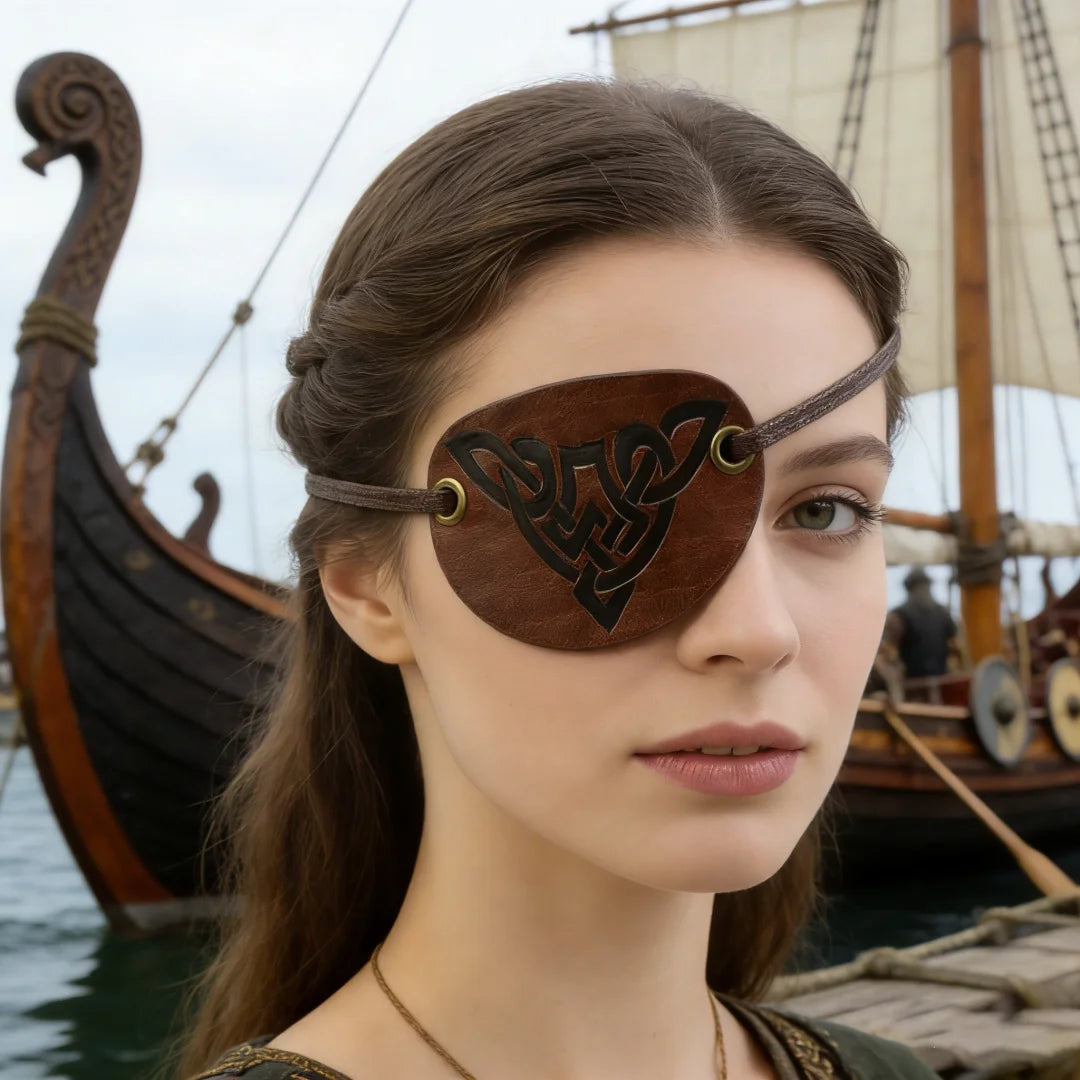 Medieval Embossed Pirate Eye Patch Vintage Faux Leather Mask Viking