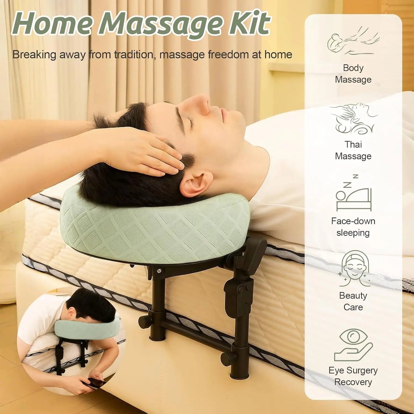 Massage Headrest for Bed Adjustable Massage Face Cradle at Home Portable Massage Table Kit for Sleeping Mattress FaceDown Pillow Peaceful Pleasures Health and Wellness