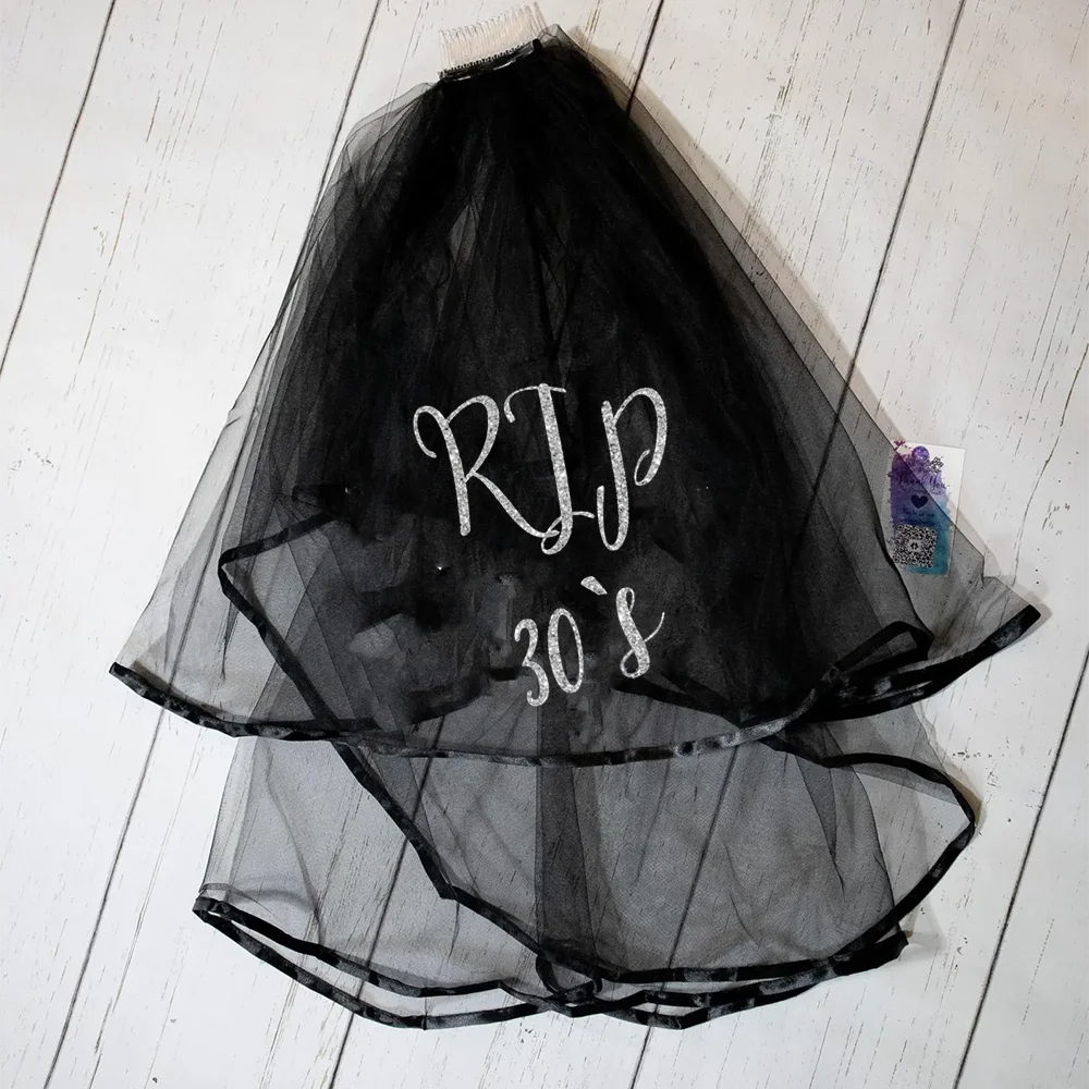 RIP 30s Glitter Black Party Veil | Gothic 30th Birthday Prop Party Veil Peaceful Pleasures Health and Wellness