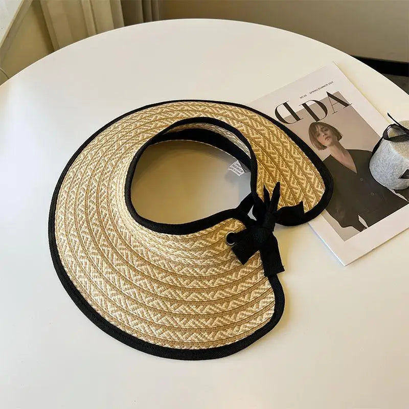 Women's Wide Brim Straw Sun Visor – Foldable Beach Hat
