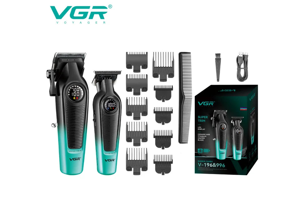 VGR high-end hair trimming set 2-piece men's electric hair clipper household oil head carving push shear digital shave V-196&996 Peaceful Pleasures Health and Wellness USB