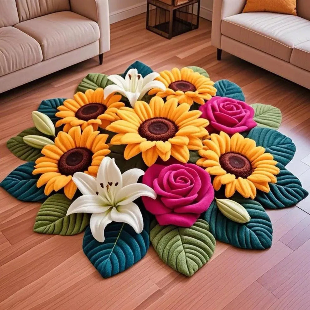 Durable Special-shaped Sunflower Carpet Non-slip Absorbent Flower Carpet Soft 60x60cm Door Gasket Home Decoration Peaceful Pleasures Health and Wellness Style 2