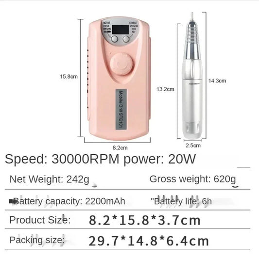 Portable Rechargeable Electric Nail Drill – 35000 RPM Electric Nail Drill Peaceful Pleasures Health and Wellness