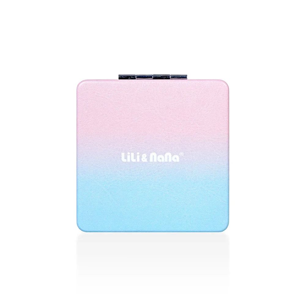 Square Folding Pocket Mirror – Gradient PU Leather, Dual-Sided