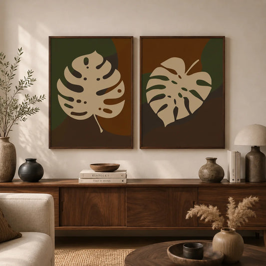 Boho Abstract Wall Art, Vintage Monstera Leaf Botanical Canvas Painting, plant Poster Print for Living Bedroom Room Wall Decor Peaceful Pleasures Health and Wellness