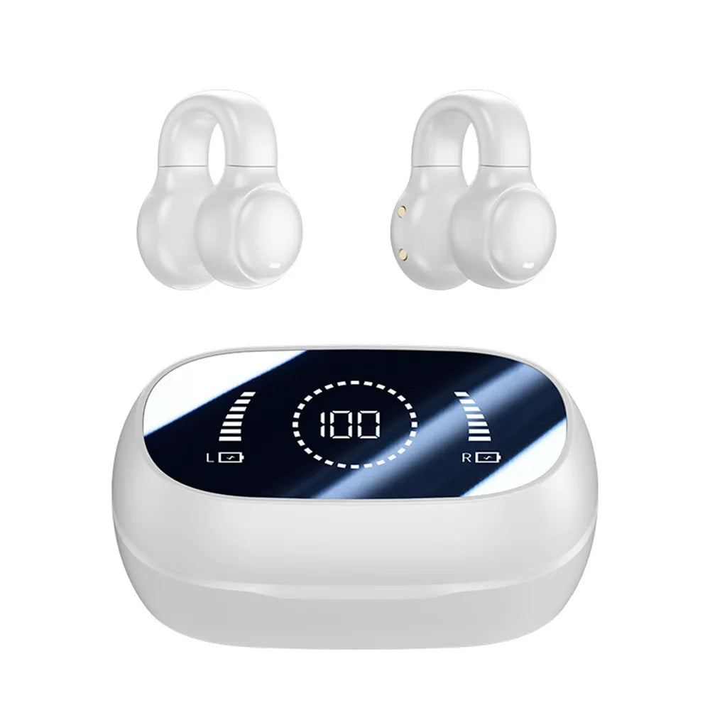 Ear-Clip Wireless Headphones Bluetooth Headset With Mic Handsfree Noise Canceling Earphones Clip Ear Music Sports Gaming Earplug Peaceful Pleasures Health and Wellness WHITE