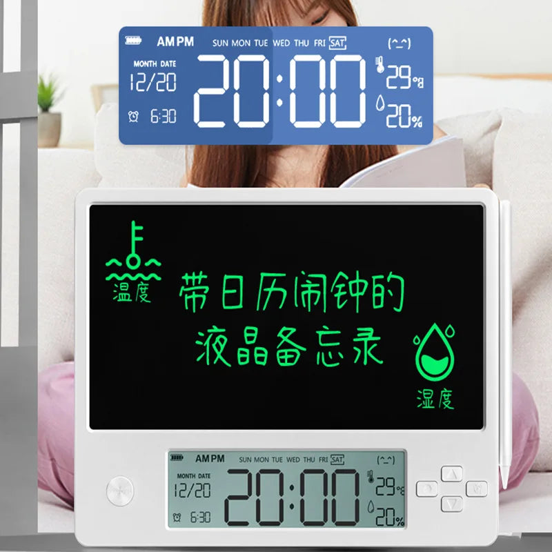 Digital Alarm Clock LCD Writing Board Calendar Temp & Humidity