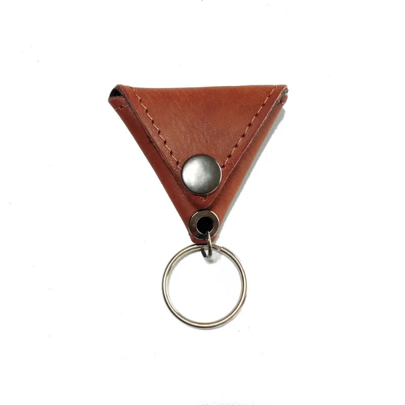 Leather Guitar Picks Holder Bag Triangle Plectrum Keychain Pocket