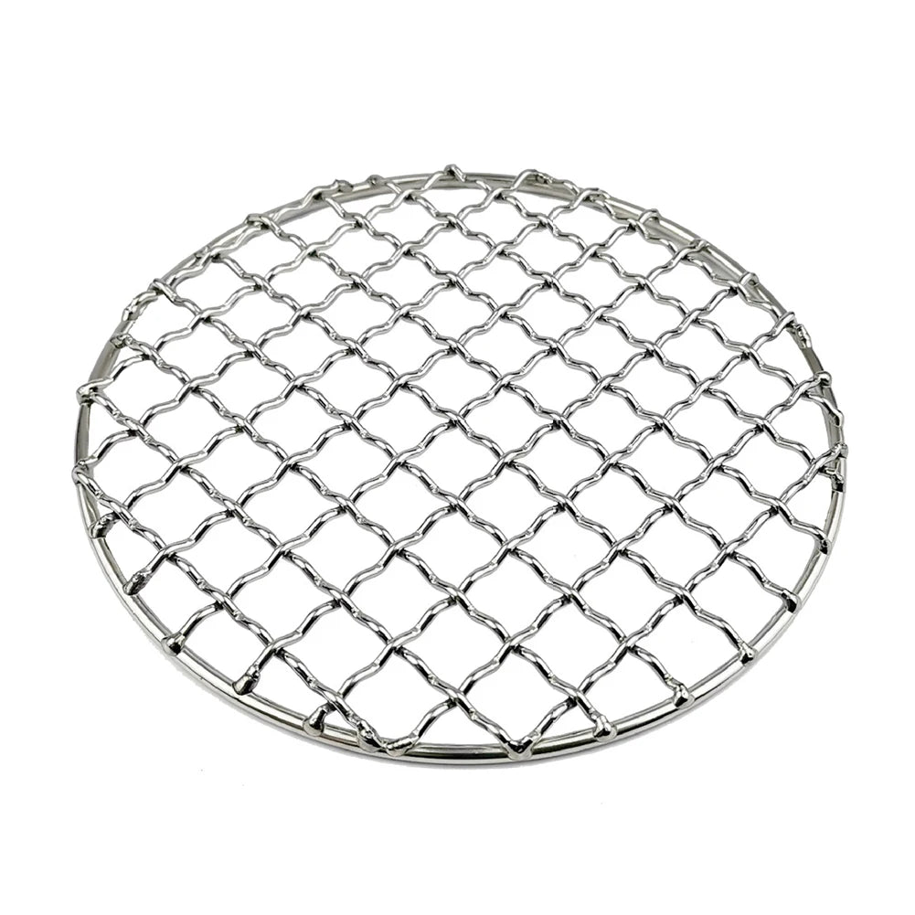 Camping Grill Grate Stainless Steel Mesh Grill Bushcraft Grill Camping Rack for Fire Cooking BBQ Backpacking Campfire Rated Peaceful Pleasures Health and Wellness Round Single Mesh