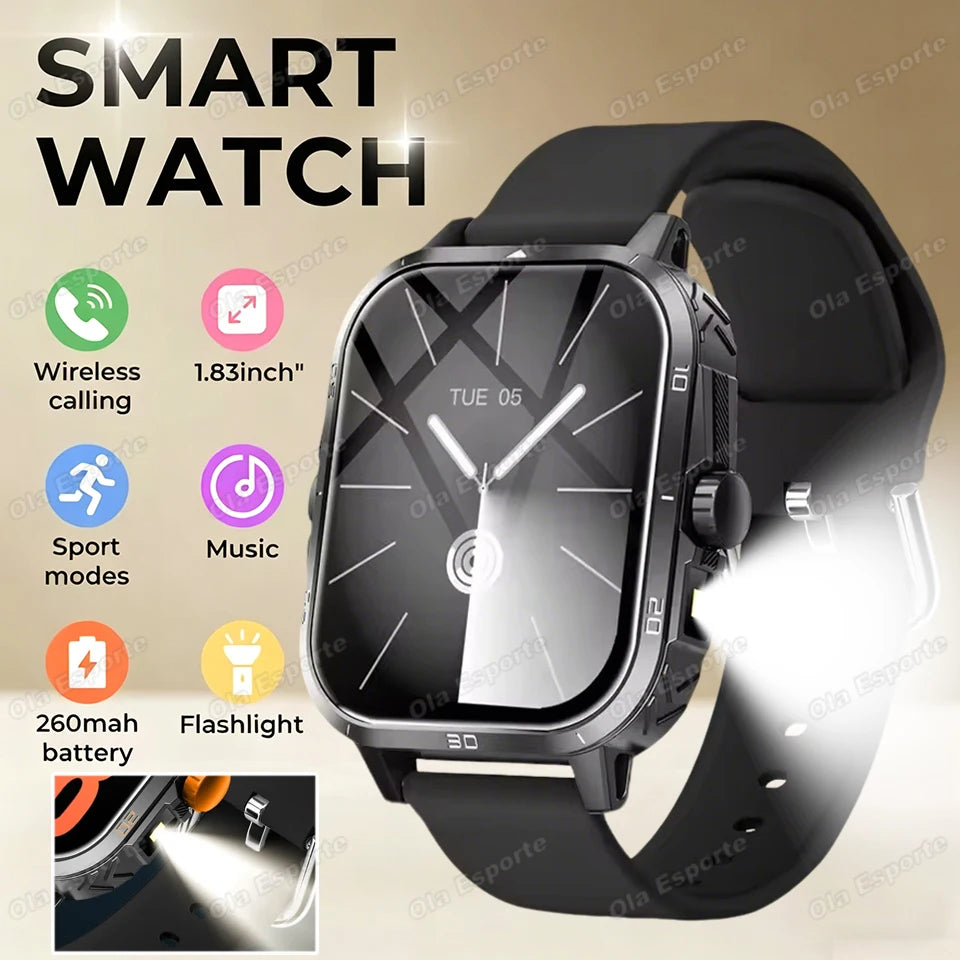 Ola Esporte HW12 Military Smartwatch | Flashlight & Bluetooth Call
