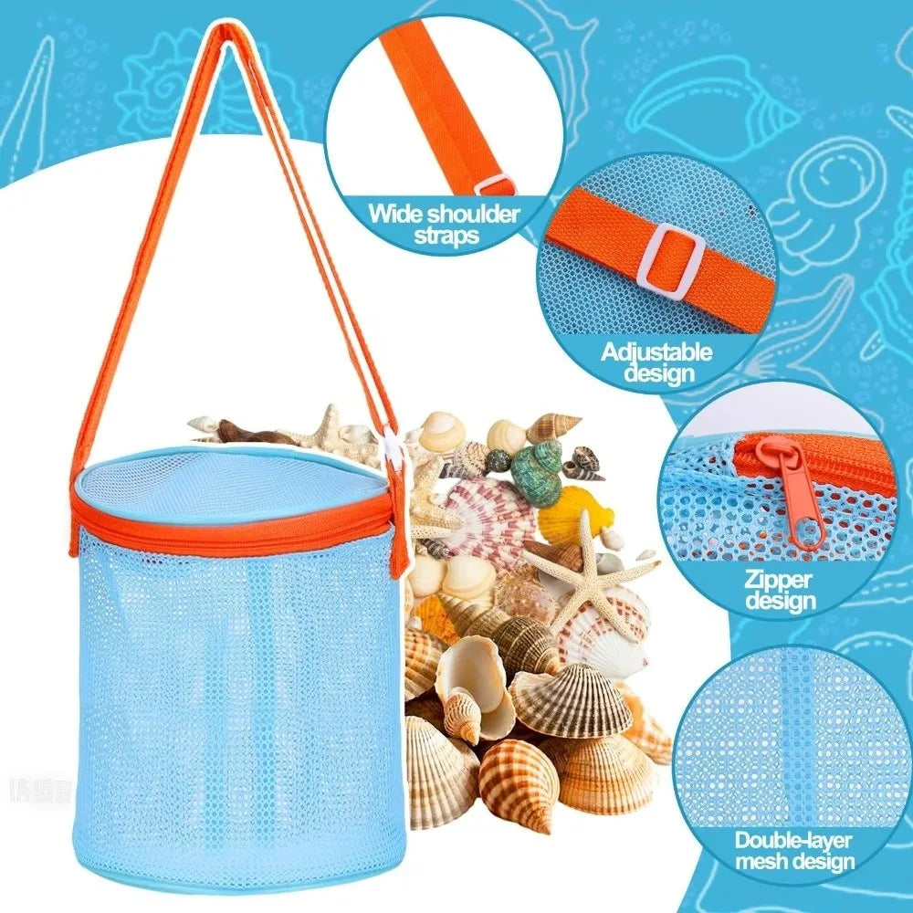 Shelling Collecting Tools Beach Mesh Bag Extra-Large Adjustable Straps Beach Storage Bags Shell Collecting Bag Pool Storage Peaceful Pleasures Health and Wellness