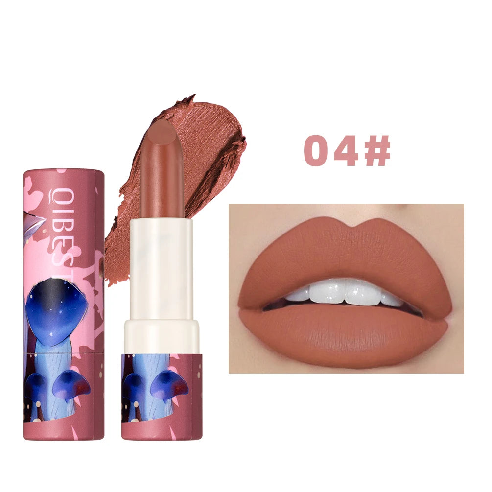 QIBEST Fantasy 6 colors Mushroom Lipstick Makeup Long Lasting Velve Red Sexy Lip Tint Moisture Nude Lip Gloss Women Cosmetics Peaceful Pleasures Health and Wellness 04