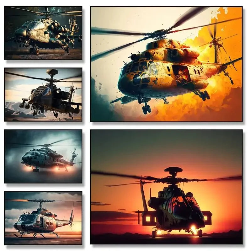 Aircraft Sunset Poster Aesthetics Aircraft Fighter Canvas Painting Print Wall Art Poster Mural Home Military Room Decor Picture Peaceful Pleasures Health and Wellness