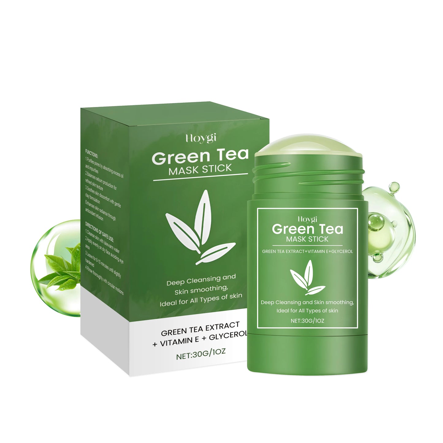 HOYGI Green Tea Cleansing Mask Blackhead Removal Anti Acne Oil Control Shrink Pores Purifying Reduce Brightening Face Skin Care Peaceful Pleasures Health and Wellness 30g boxed