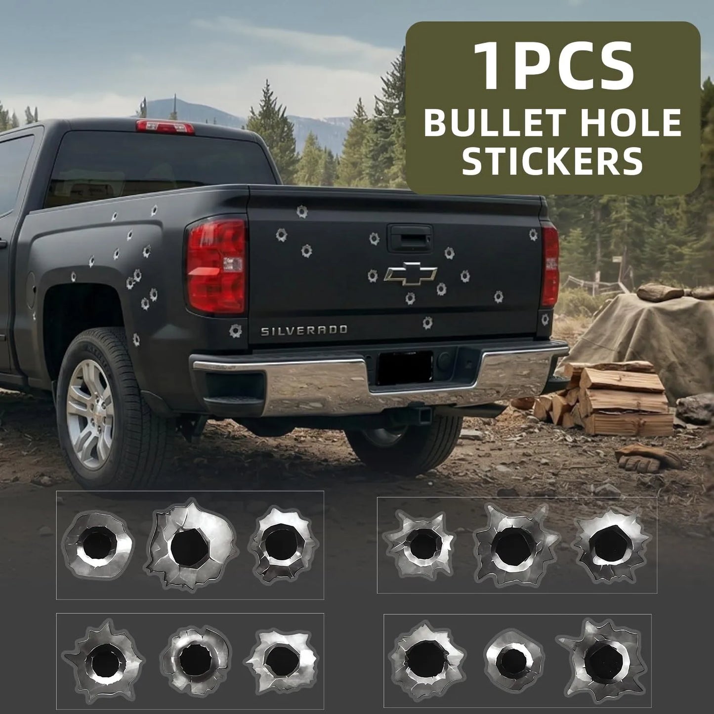 3-Pack Fake Bullet Hole Car Stickers – Waterproof Funny Decals