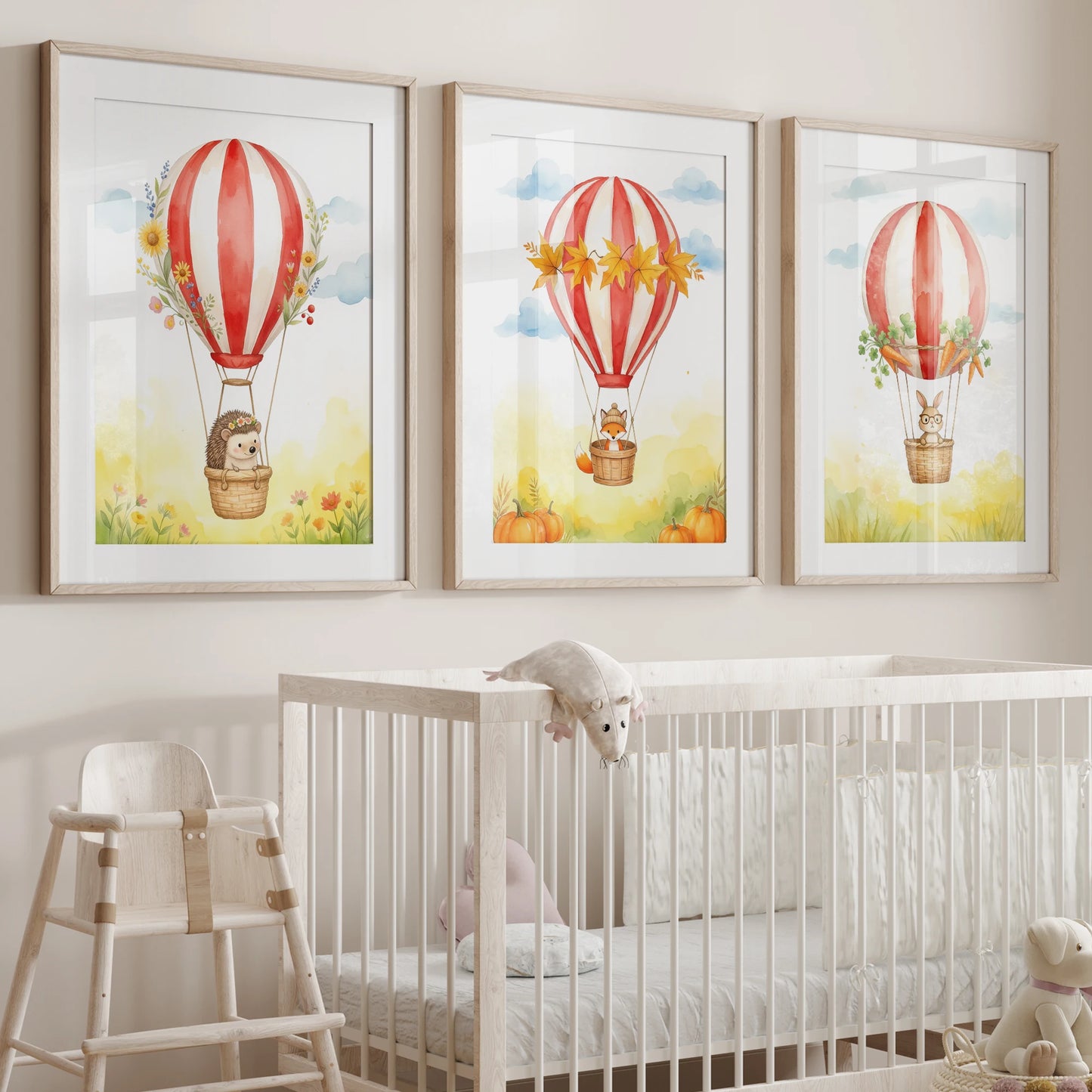 Watercolor Hot Air Balloons Canvas Wall Art | Kids Room Decor
