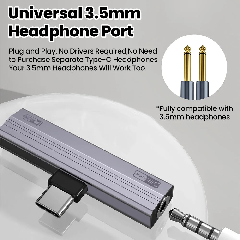 USB-C to 3.5mm Audio Adapter 2-in-1 Fast Charging 100W/10W