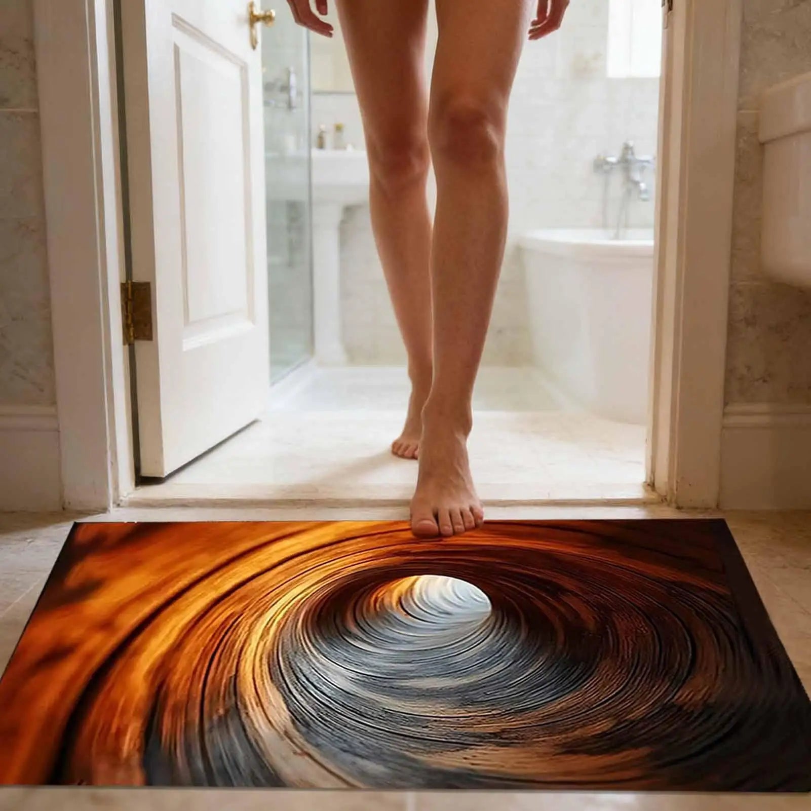 Bathroom Rug Abstract Non Slip Absorbent 3D Hole Optical Illusion Area Rug For Bedroom Study Guesthouse Front Door Sofa Side Peaceful Pleasures Health and Wellness