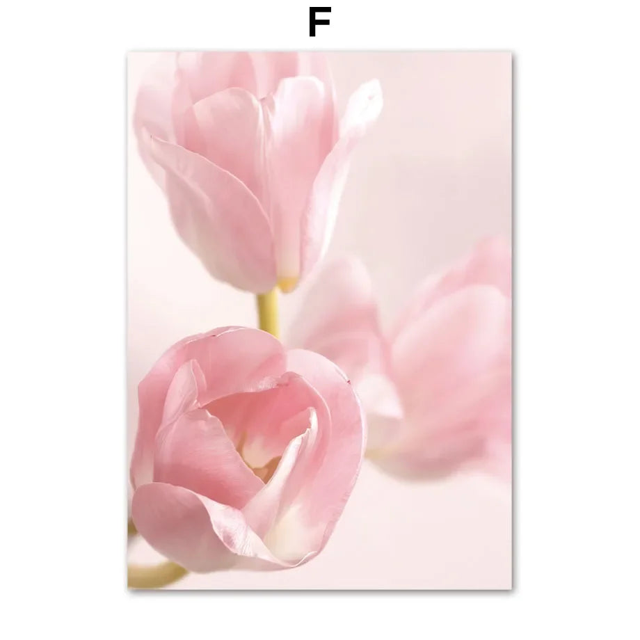 Pink Floral Nordic Canvas Wall Art Print | Cherry Blossom Décor