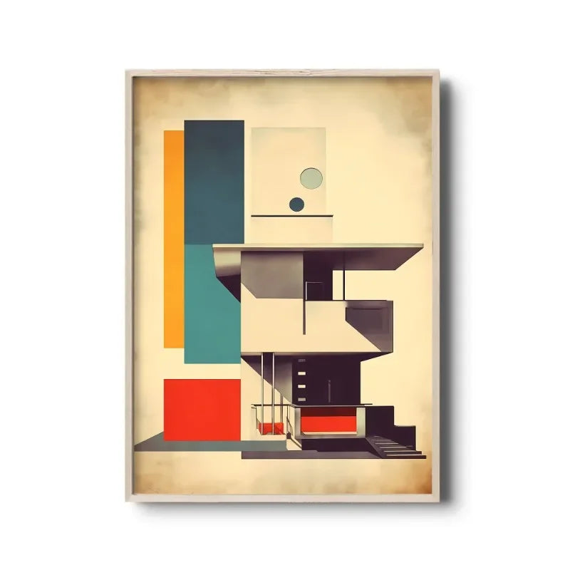 Vintage Bauhaus Abstract Geometric Canvas Wall Art Print