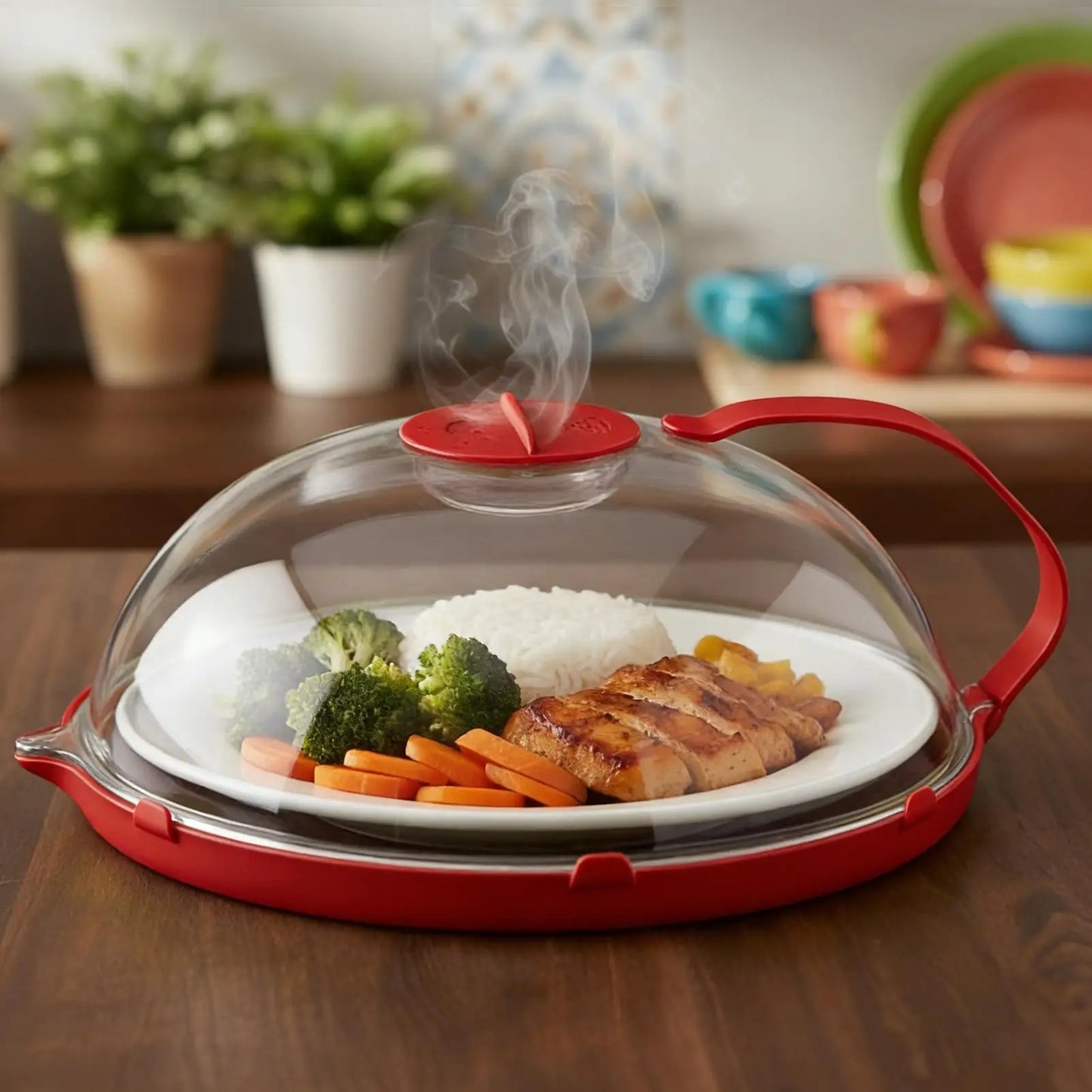 Reusable Microwave Splash Guard Cover with Steam Vent & Handle