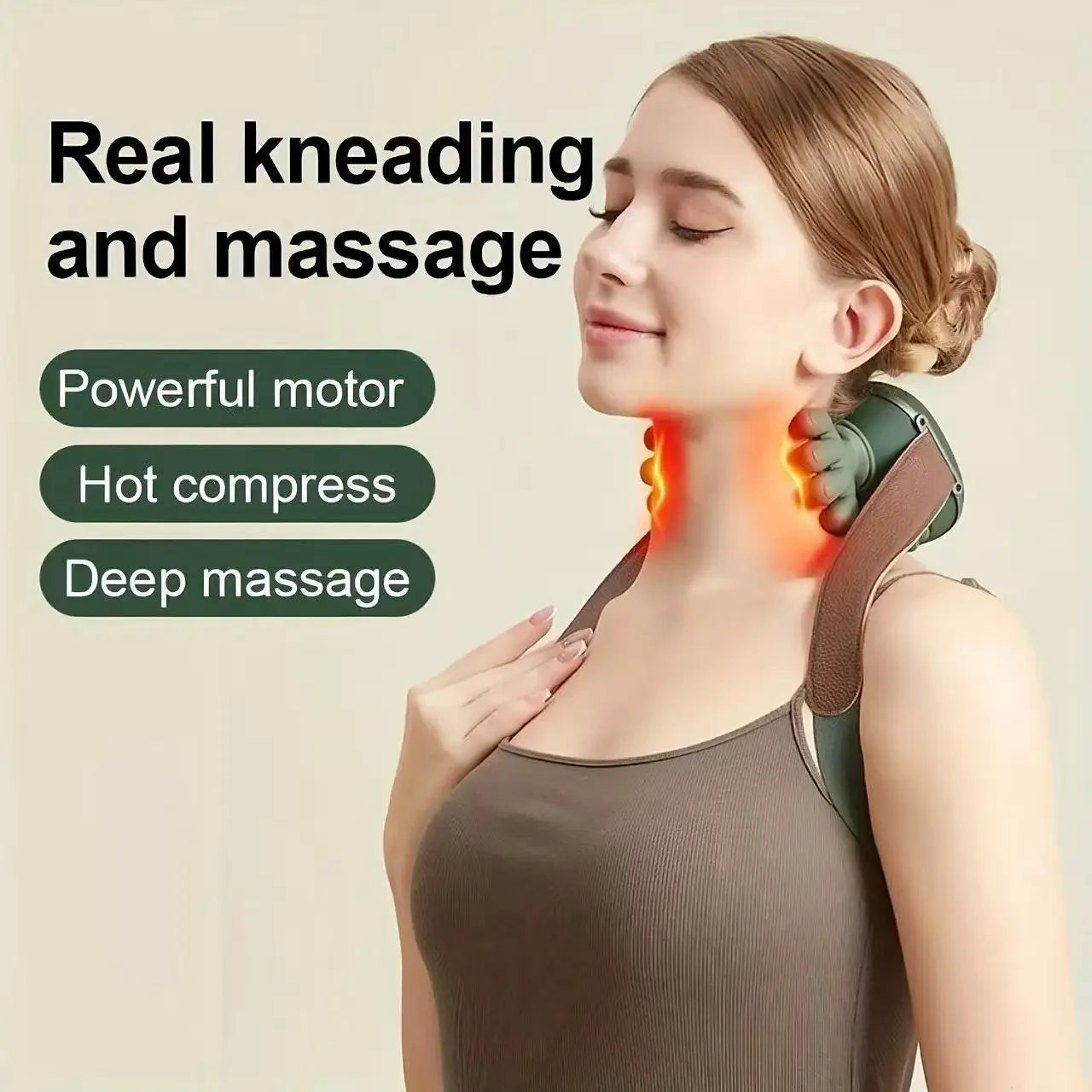 Simulated Human Hand Kneading Massage Device Cervical Waist Back Relaxer Portable Deep Tissue Massage Machine for Home Office Peaceful Pleasures Health and Wellness