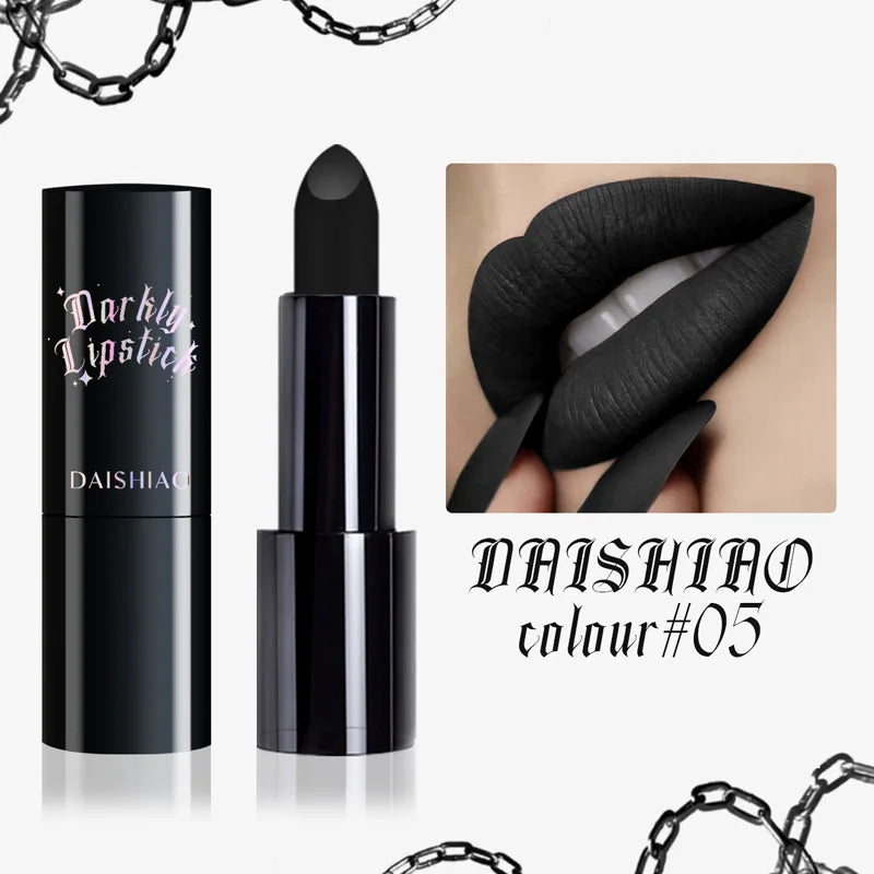 Halloween Matte Lipstick – Waterproof Black & Dark Purple