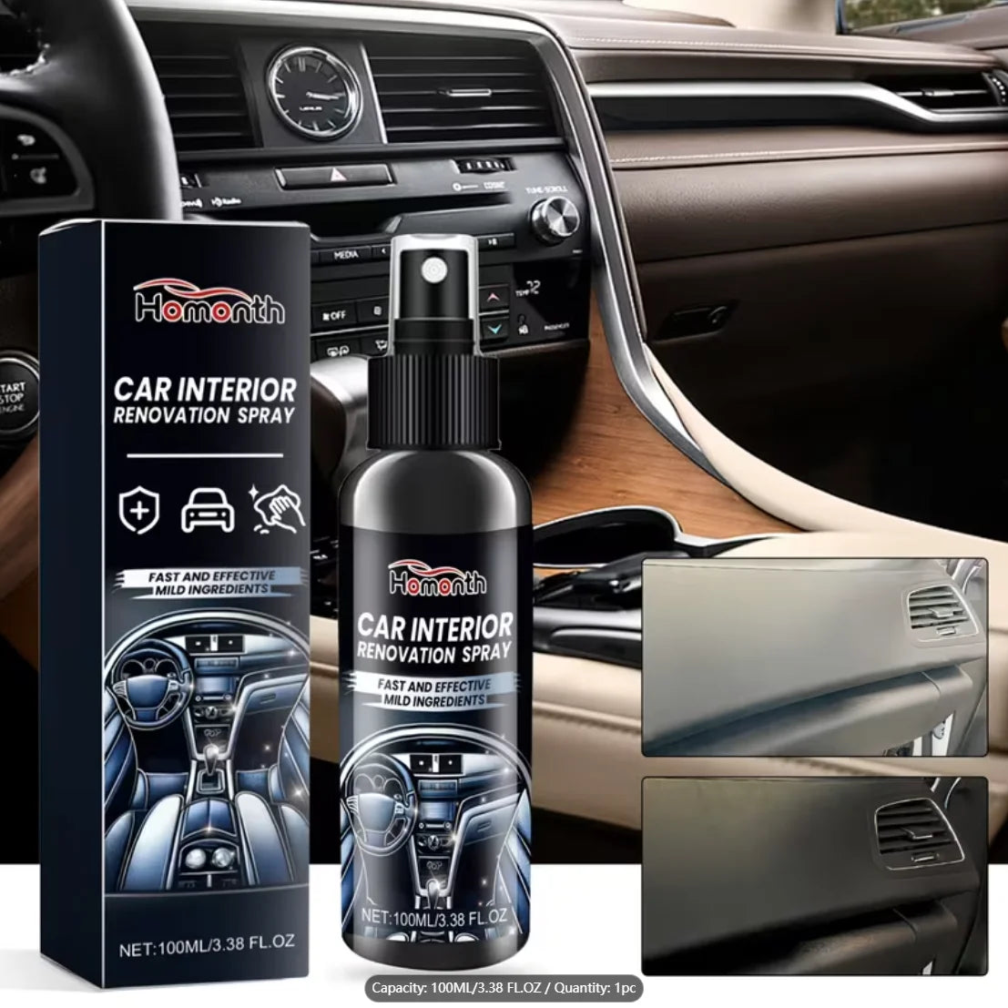 Car Interior Plastic & Leather Cleaner, Polish & Anti-Oxidation