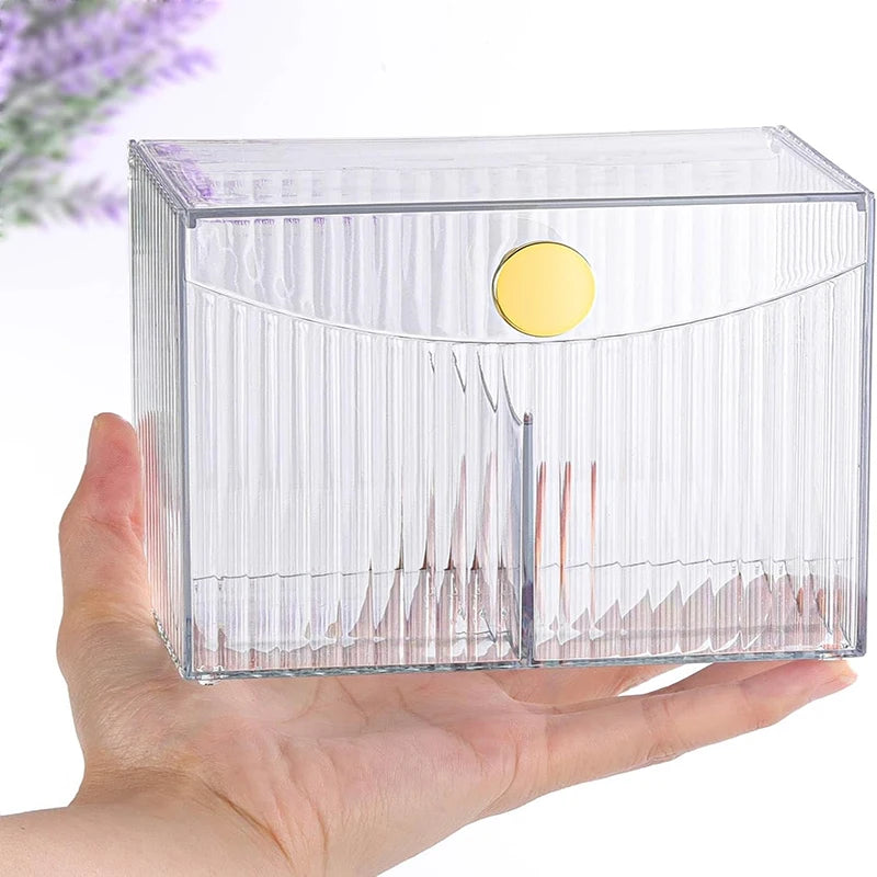 2-Grid Cotton Swab & Q-Tip Holder Dispenser with Lid – Bathroom Vanity Organizer